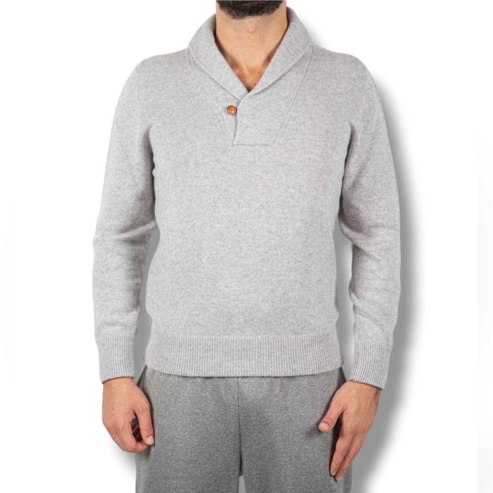 Banana Republic Men's Marbled Popover Knit Sweater Light Gray